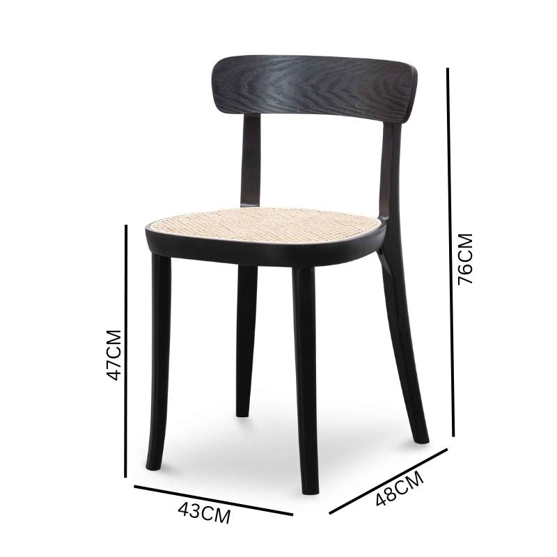 Adam Rattan Dining Chair - Black with Rattan Seat