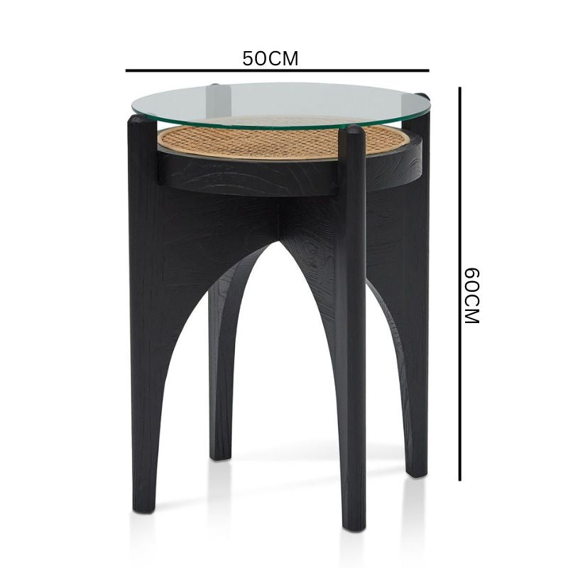 Adrianna Round Glass Side Table - Black