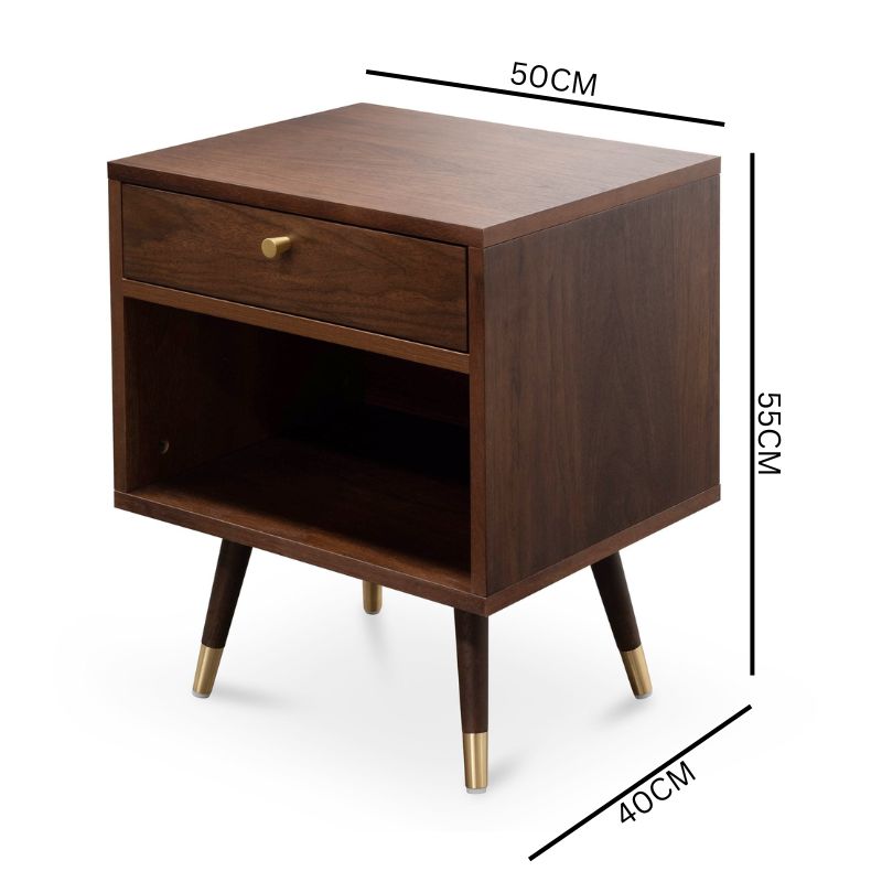 Allie Wooden Bedside Table - Walnut