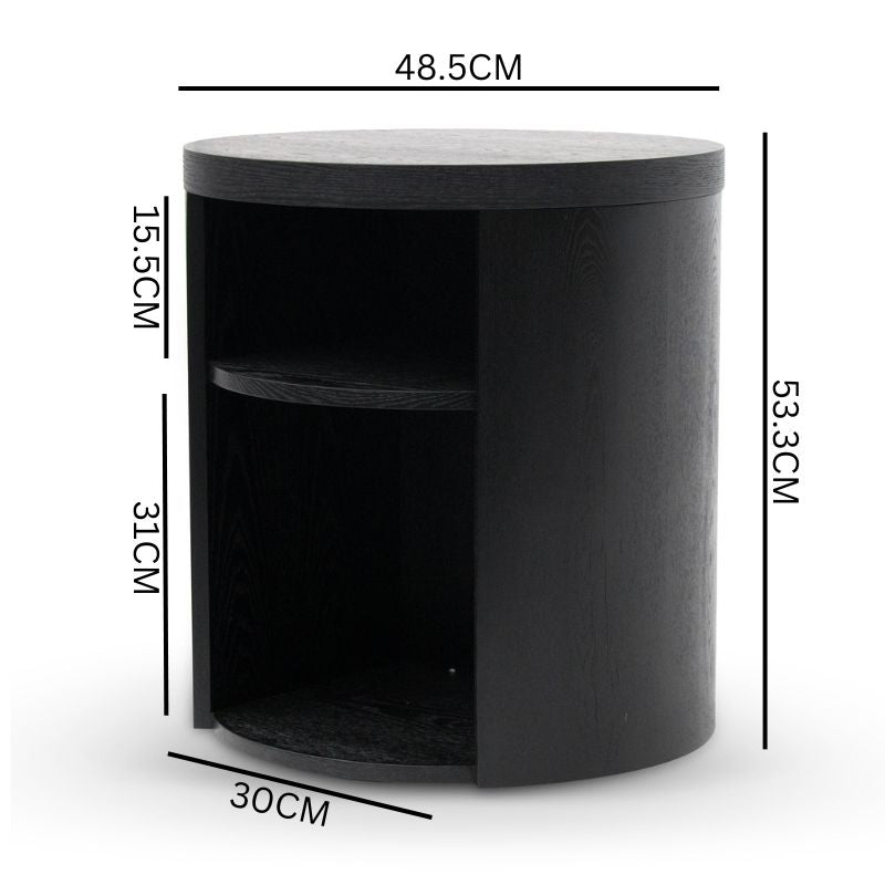 Amelia Round Wooden Bedside Table - Black Mountain