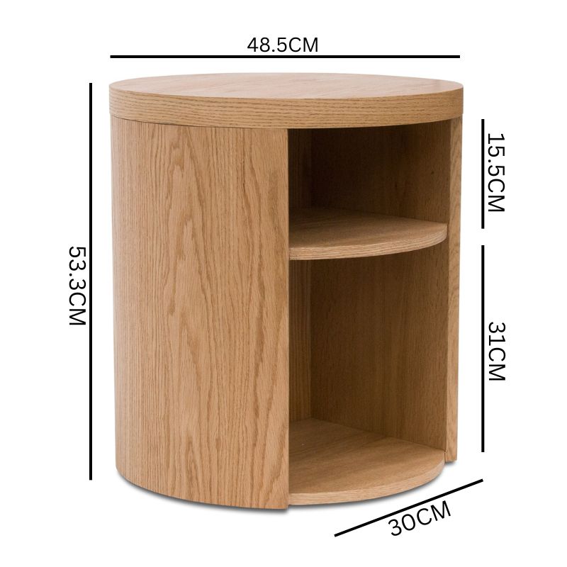 Amelia Round Wooden Bedside Table - Natural