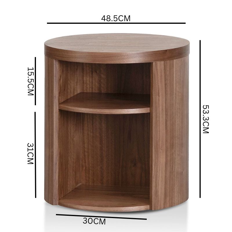 Amelia Round Wooden Bedside Table - Walnut