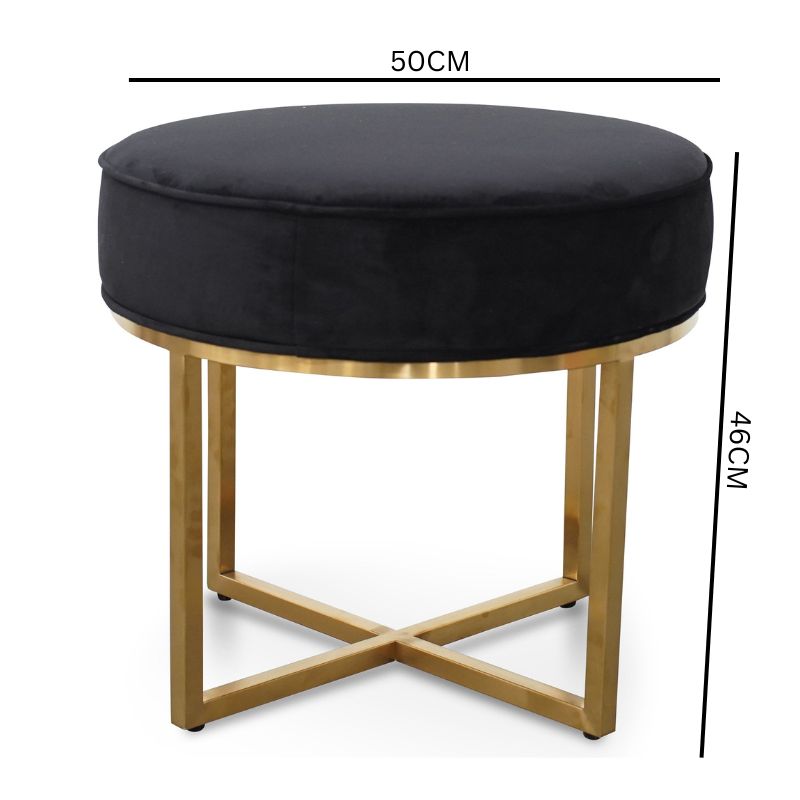 Bella Black Velvet Ottoman - Brushed Gold Base