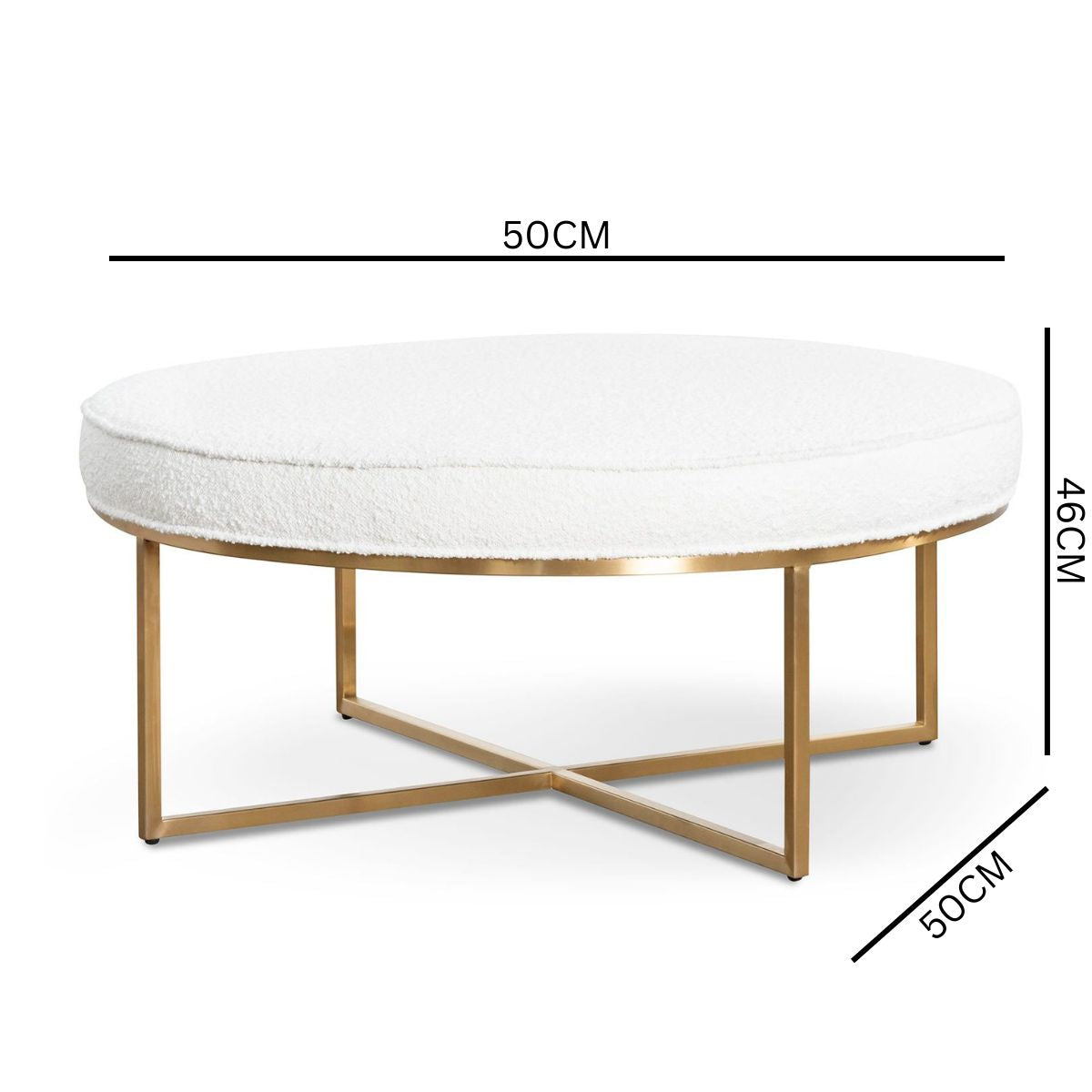 Bella Ivory White Boucle Ottoman - Brushed Gold Base