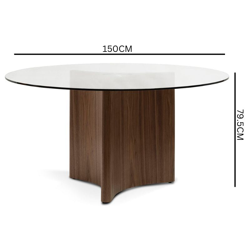 Blake 1.5m Round Glass Dining Table - Walnut