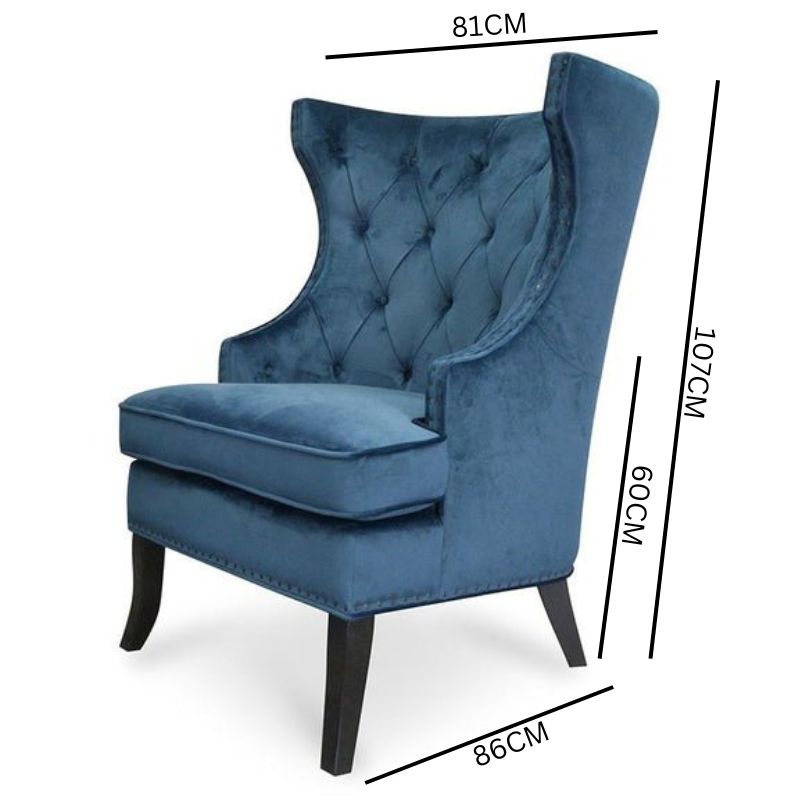 Camilla Wingback Armchair - Navy Blue Velvet