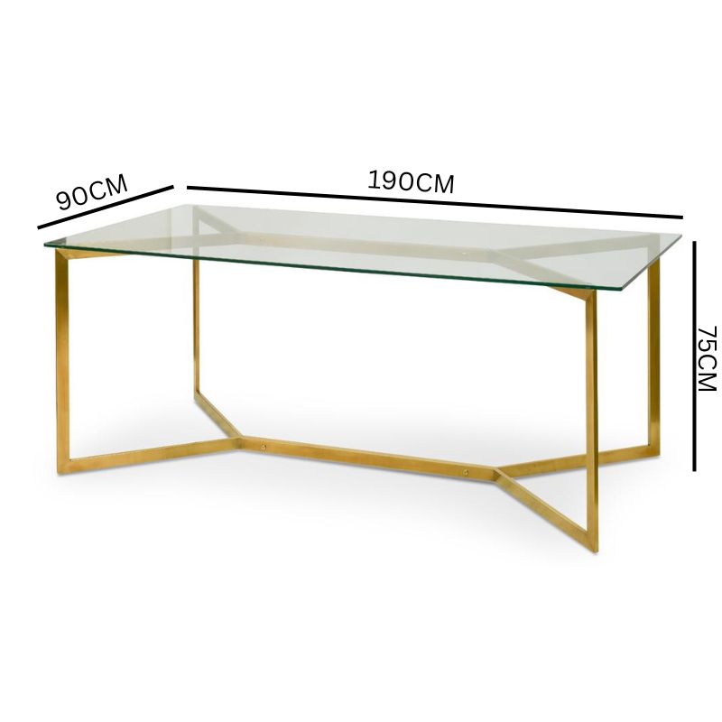 Canyon 1.9m Glass Dining Table - Gold Base