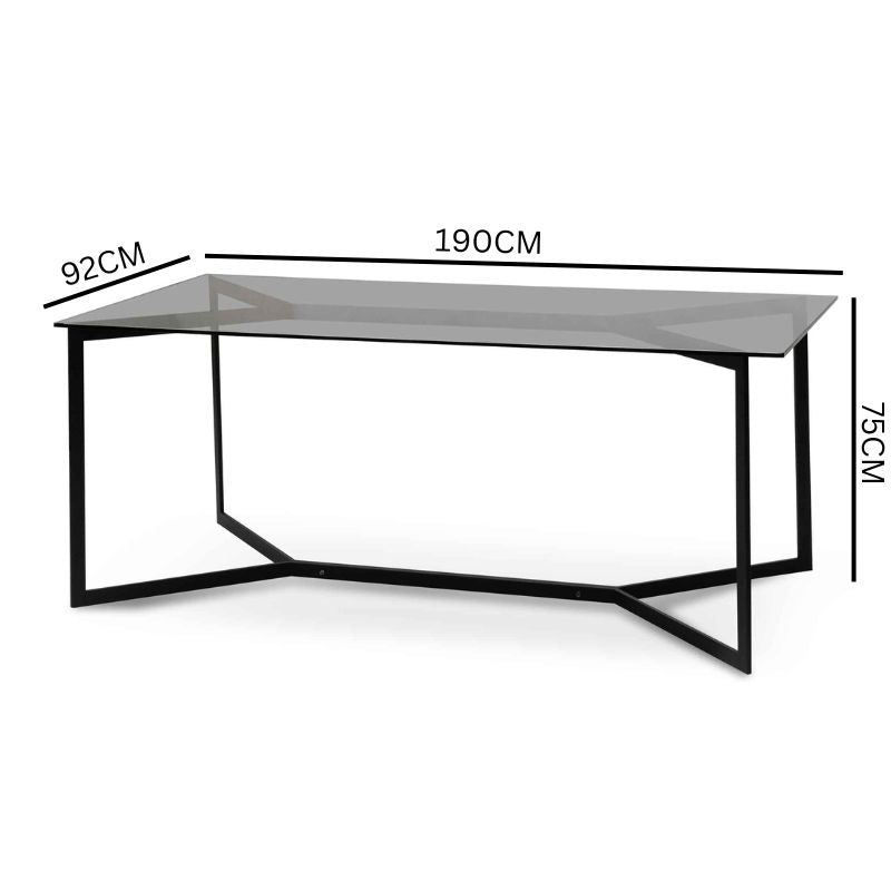 Canyon 1.9m Grey Glass Dining Table - Black Base
