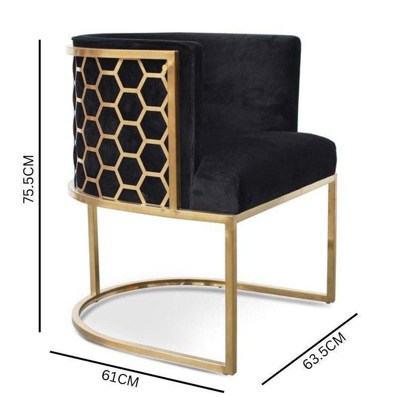 Carmina Black Velvet Lounge Chair - Brushed Gold
