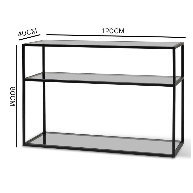 Carson Grey Glass Console Table - Black Base