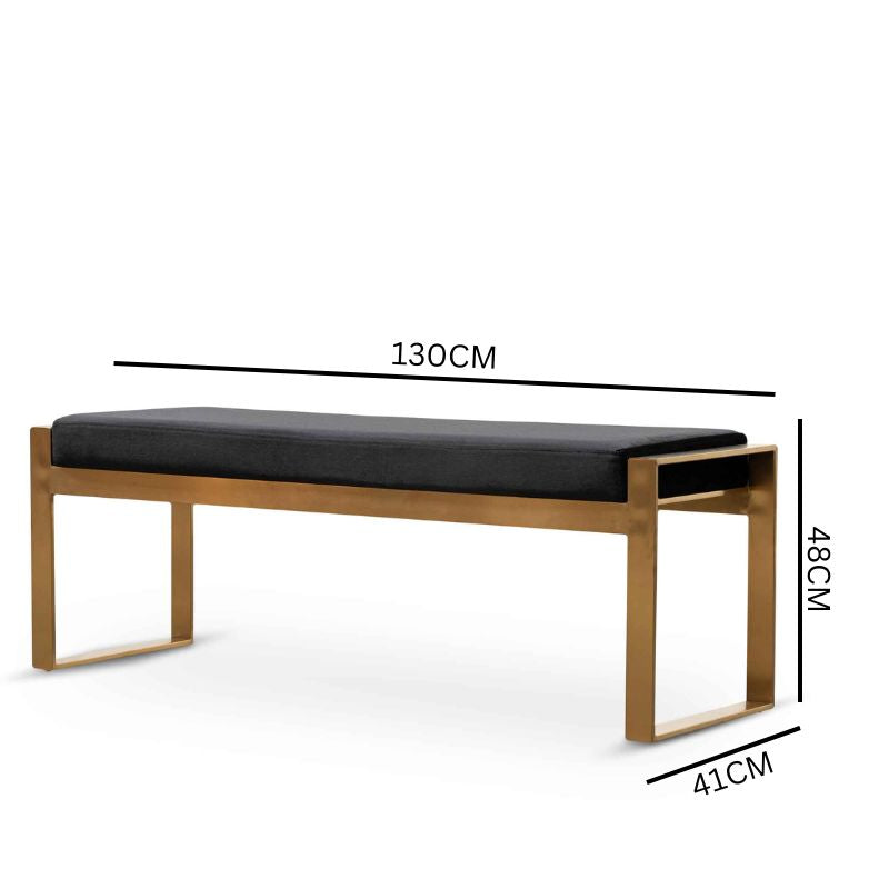 Carter Black Velvet Ottoman - Gold Base