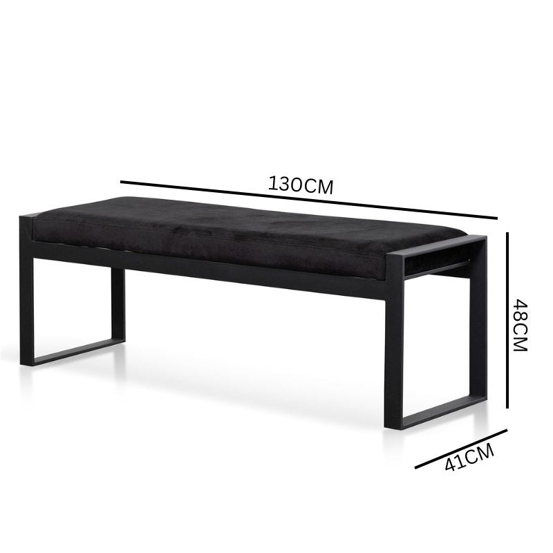 Carter Black Velvet Ottoman - Black Base