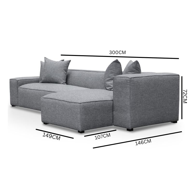 Charles 3S Right Chaise Sofa - Graphite Grey