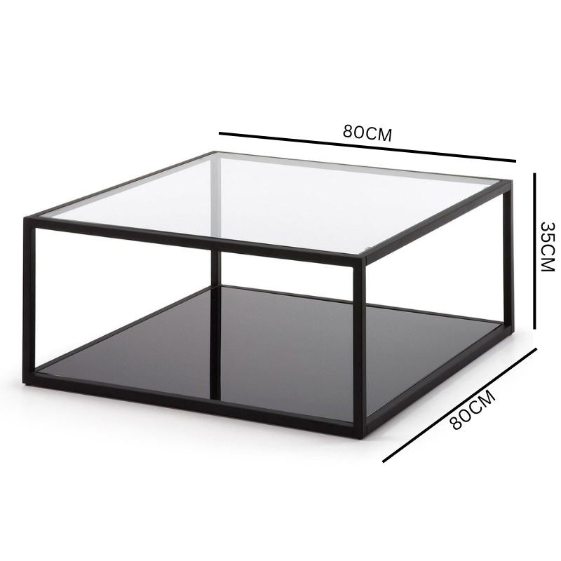 Declan Square Glass Coffee Table - Black