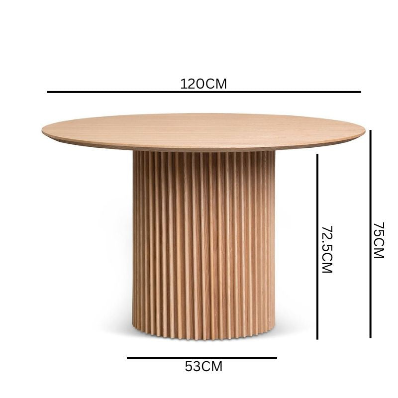 Deema 1.2m Round Wooden Dining Table - Natural