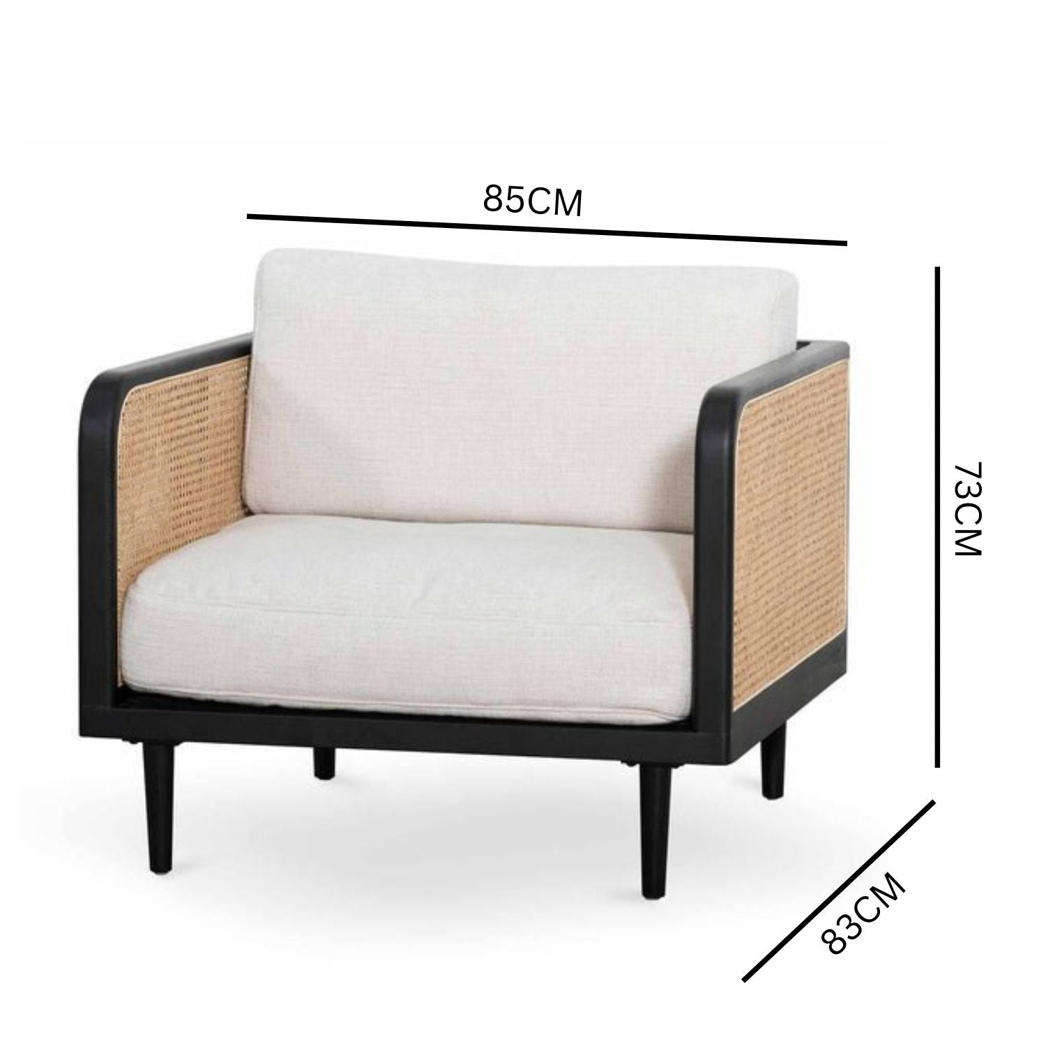 Derek Armchair - Natural Rattan and Light Grey Linen