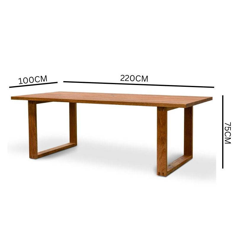 Essen 2.2m Rustic Oak Veneer Dining Table - Oak Wrapped Legs
