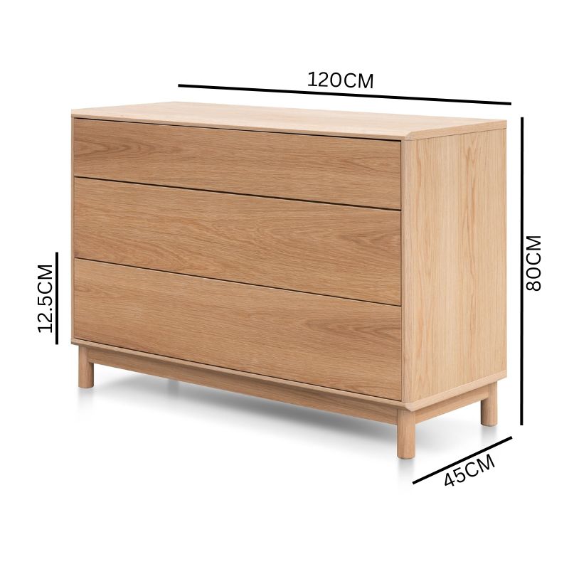 Evelyn 3 Drawers Dresser Unit - Natural Oak