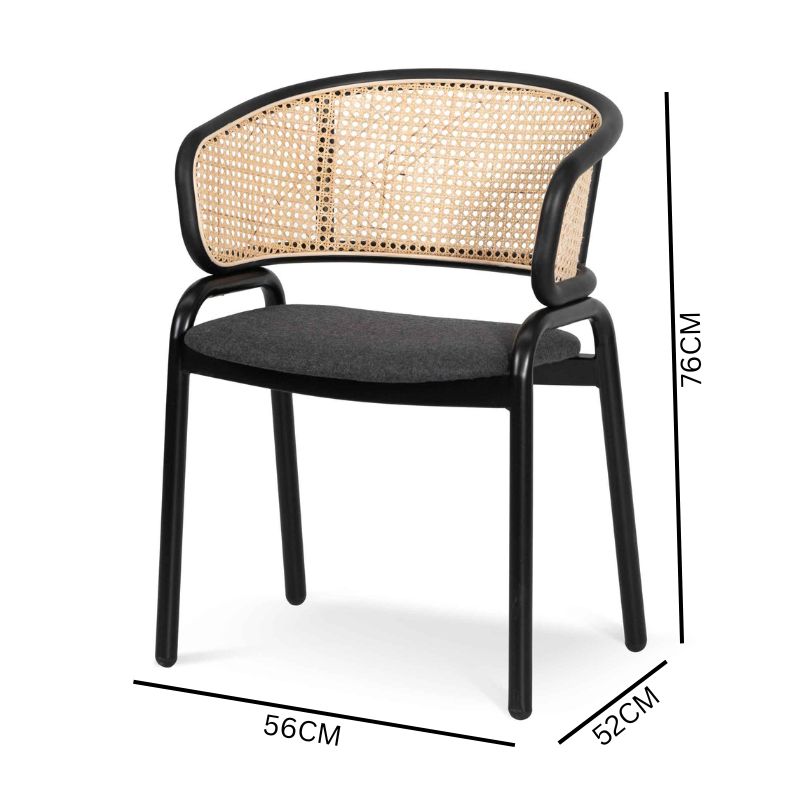 Fanny Fabric Dining Chair - Grey with Rattan Back