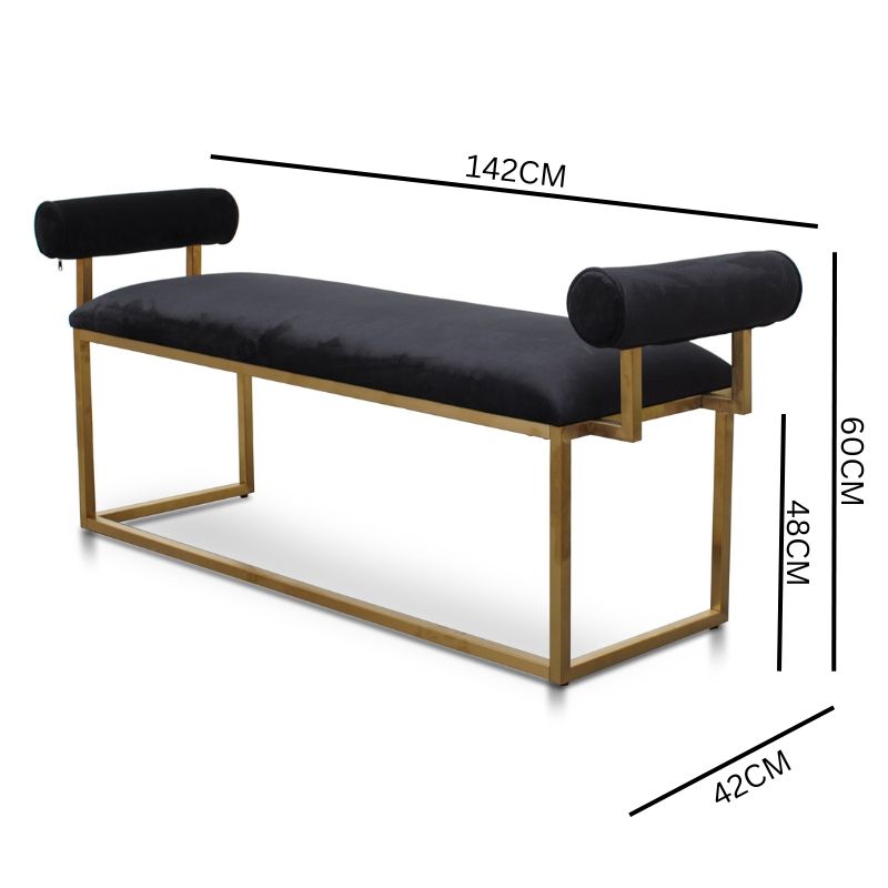 Fiona Black Velvet Bench - Brushed Gold Base