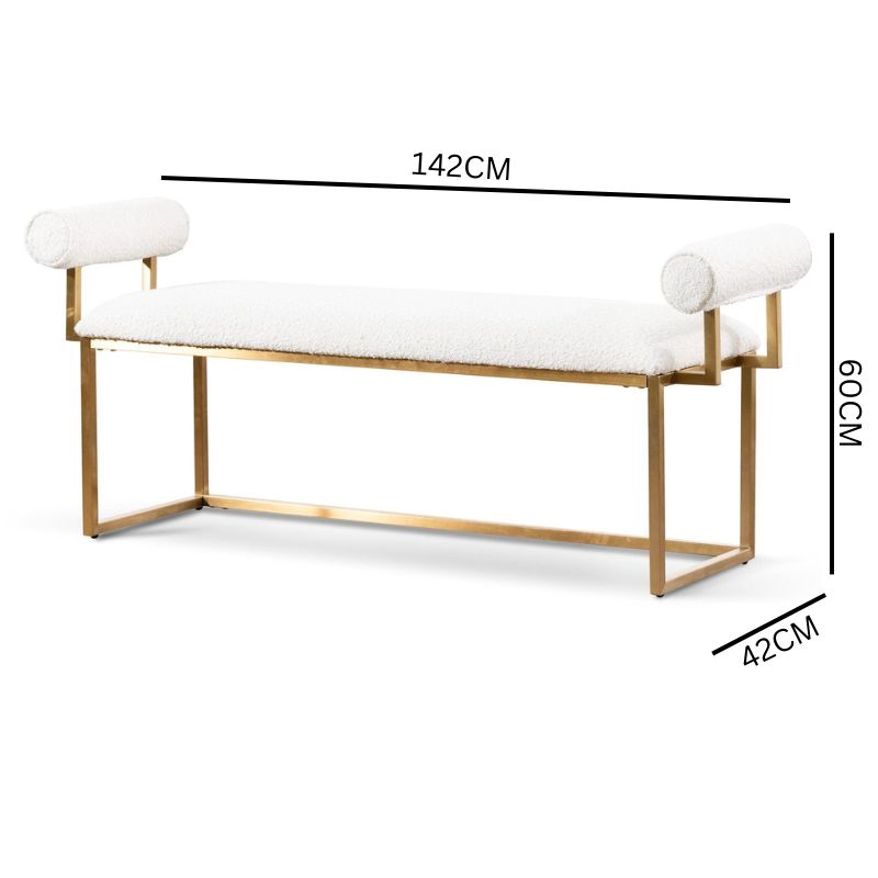 Fiona Ivory White Boucle Bench - Brushed Gold Base