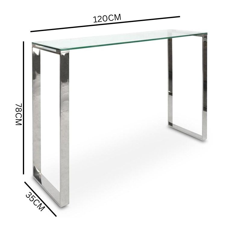 Fumio Glass Console Table - Stainless Steel