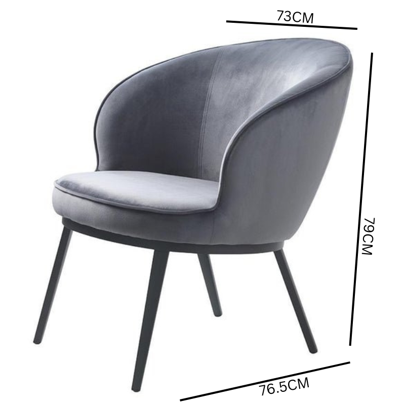 Giovanni Velvet Lounge Chair - Steel Grey