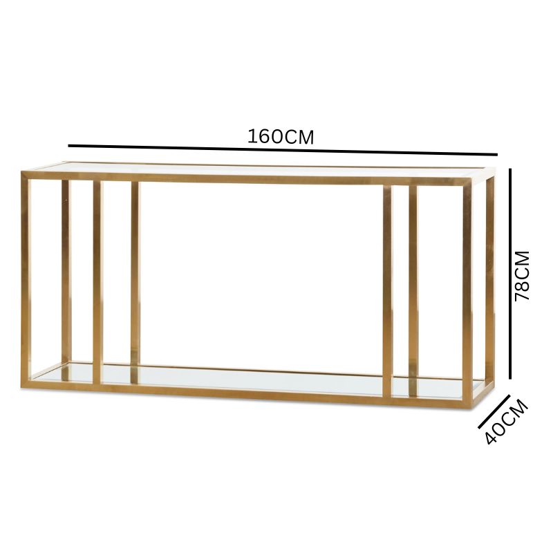 Hiroshi Glass Console Table - Brushed Gold