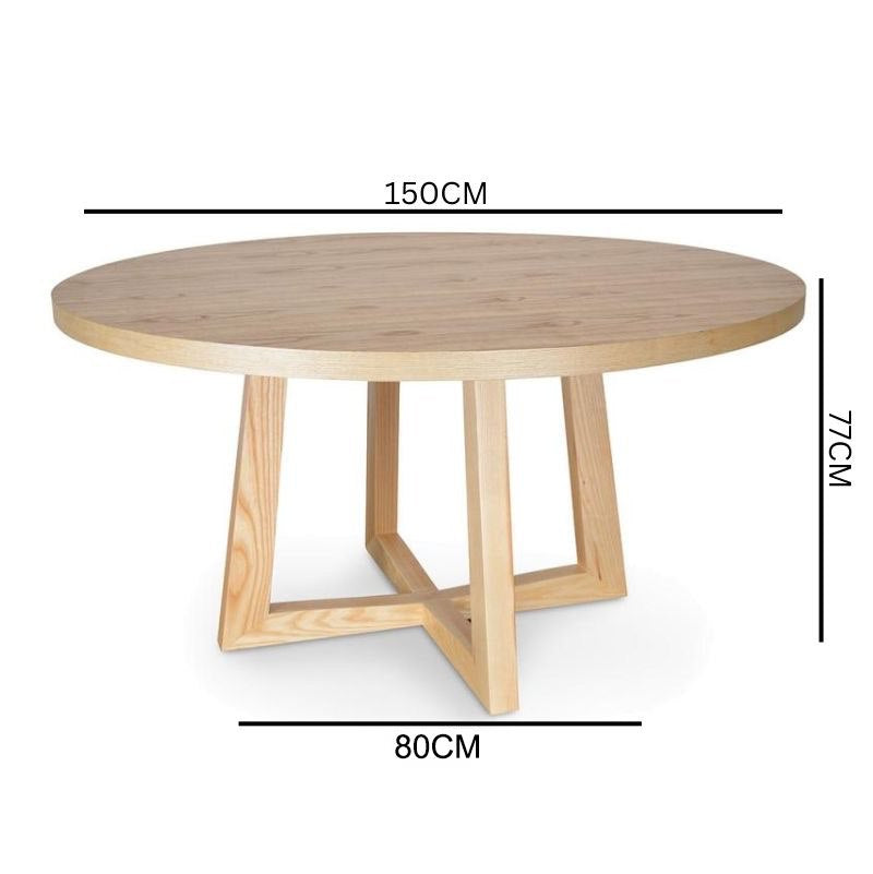 Leo 1.5m Round Wooden Dining Table - Natural