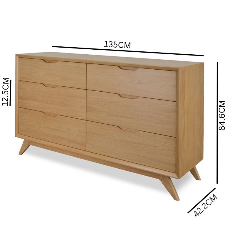 Isla 6 Drawer Wide Chest Wood Dressing - Natural