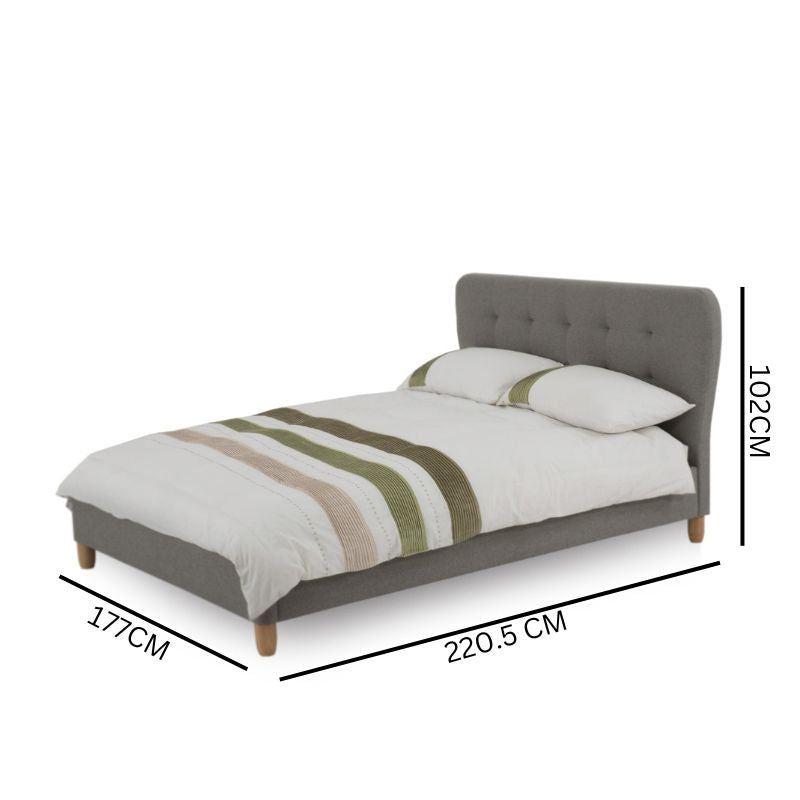 Isla Fabric Wing Queen Bed Frame - Fossil Grey