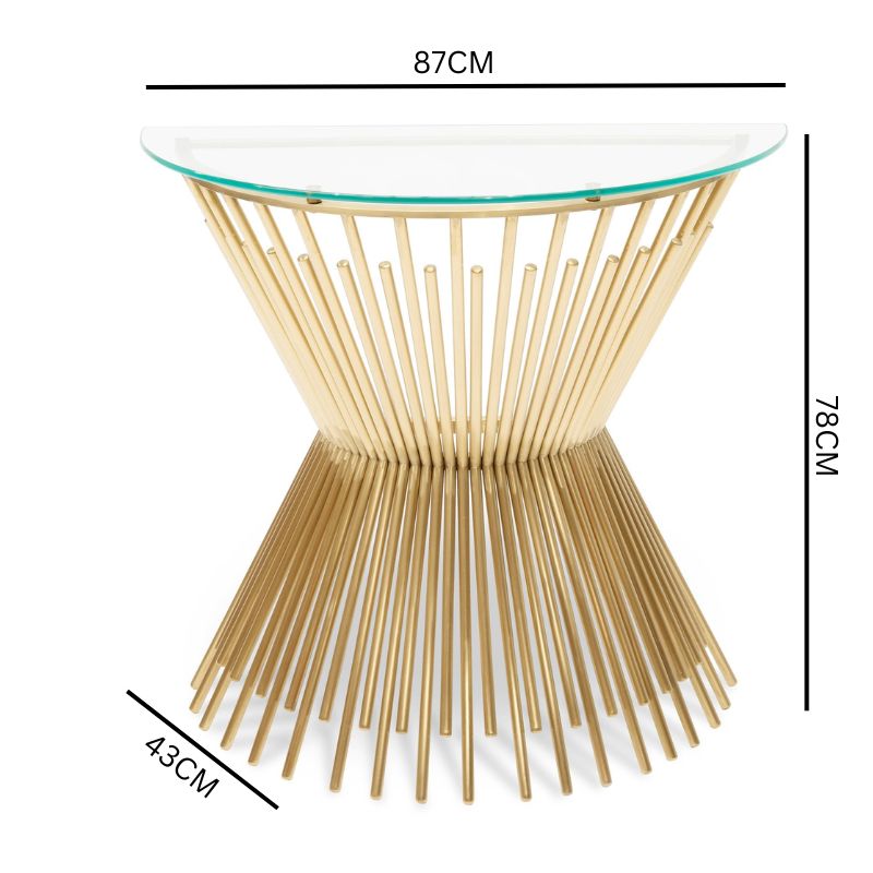 Janna Round Glass Console Table - Brushed Gold Base