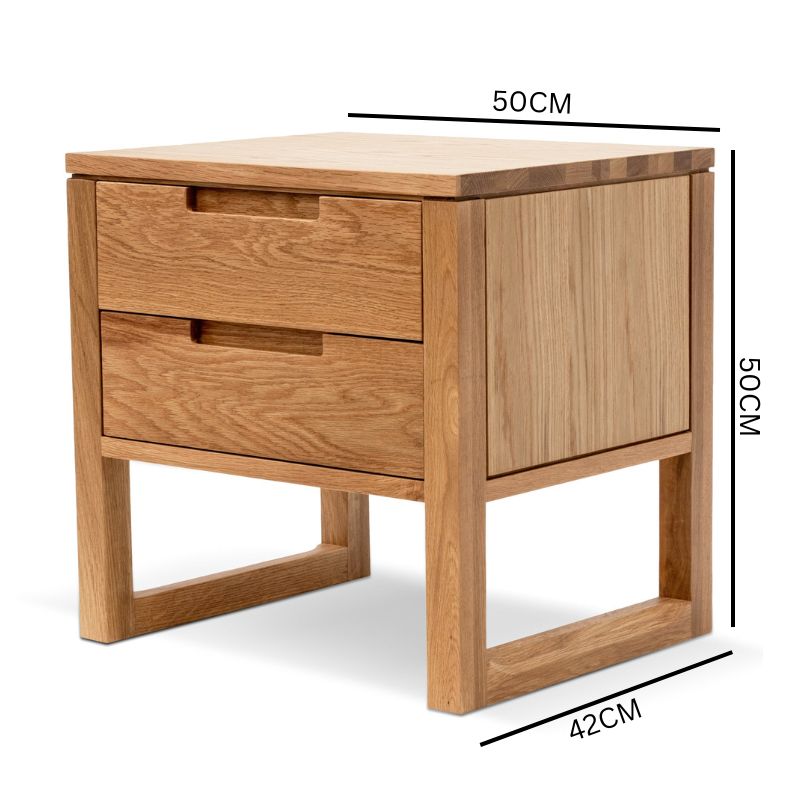 Jeffs 2 Drawer Wooden Bedside Table - Natural Oak