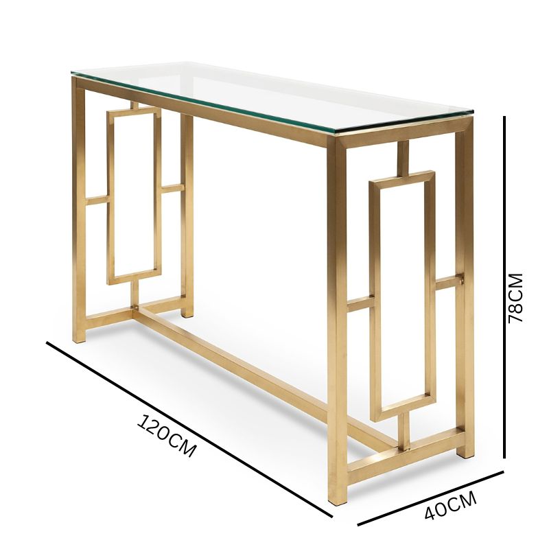 Kaito Glass Console Table - Brushed Gold Base