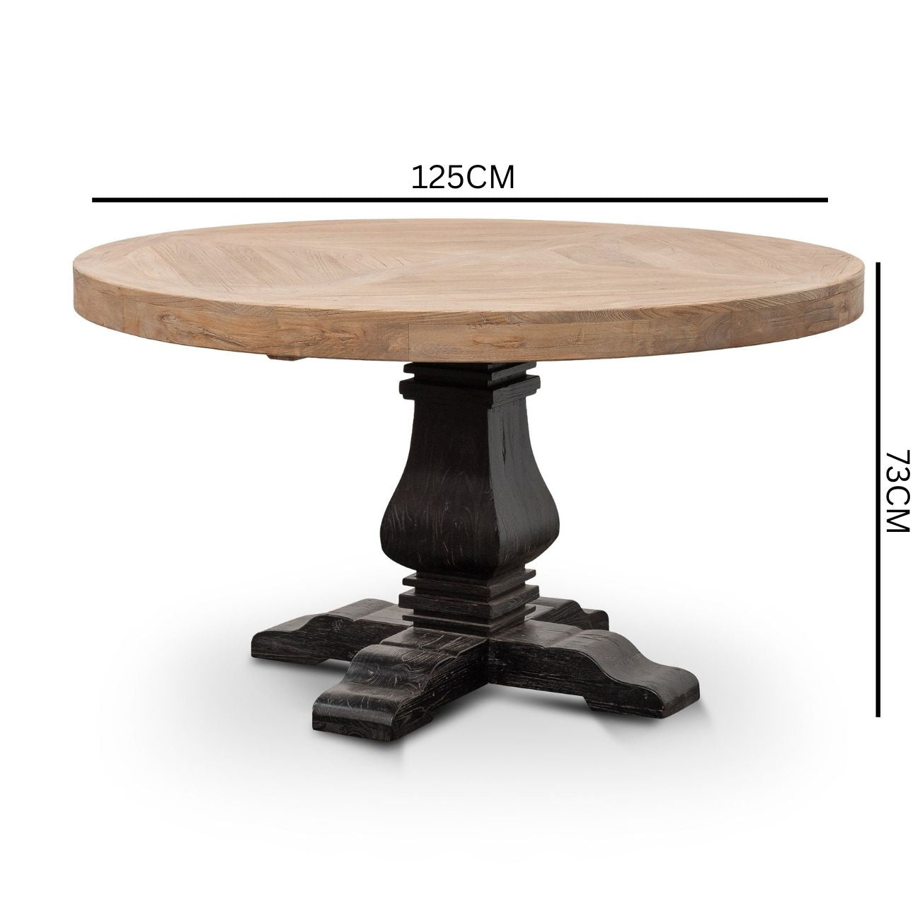 Lara Reclaimed 1.4m Round Dining Table - Natural Top and Black Base