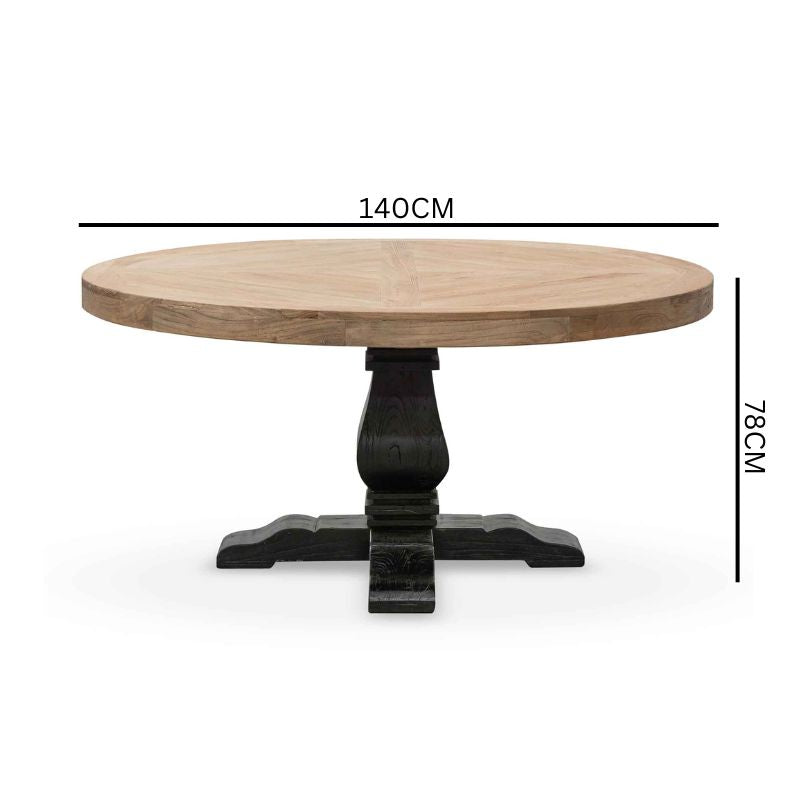 Lara Reclaimed 1.6m Round Dining Table - Natural Top and Black Base