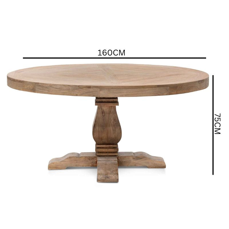 Lara Reclaimed 1.6m Round Dining Table - Natural Top and Natural Base