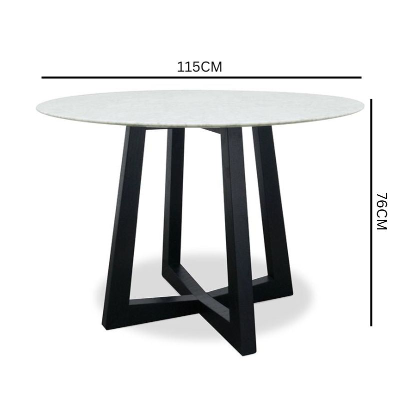 Leo 1.15m Round Marble Dining Table - Black Base