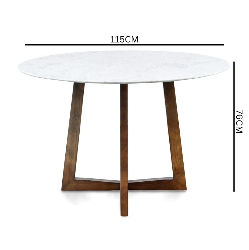 Leo 1.15m Round Marble Dining Table - Dark Brown Base