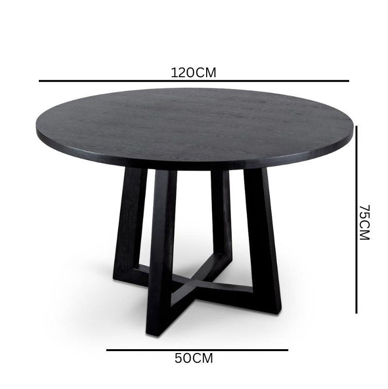 Leo 1.2m Round Wooden Dining Table - Black