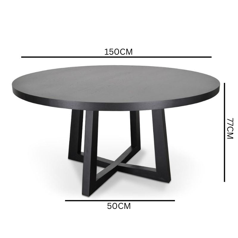 Leo 1.5m Round Wooden Dining Table - Black