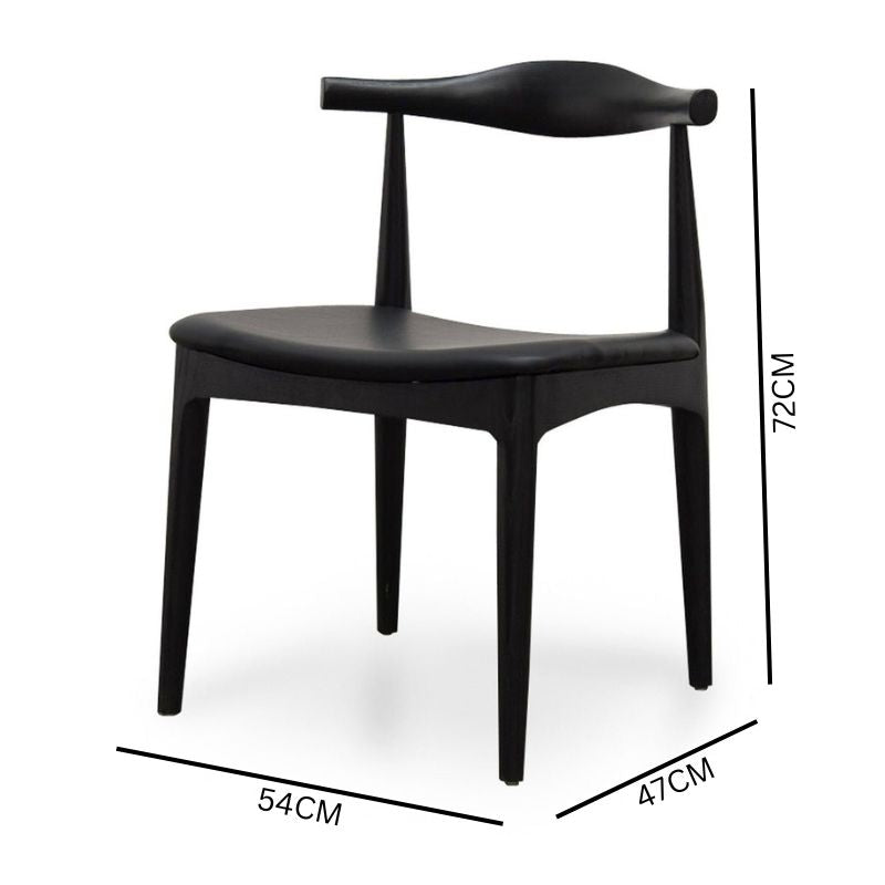 Liam Fabric Dining Chair - Full Black with Leather Seat