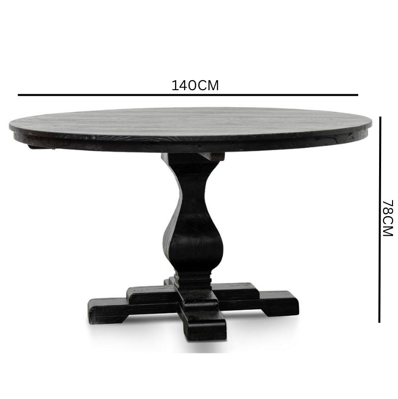 Liam Reclaimed Wood 1.4m Round Dining Table - Rustic Black