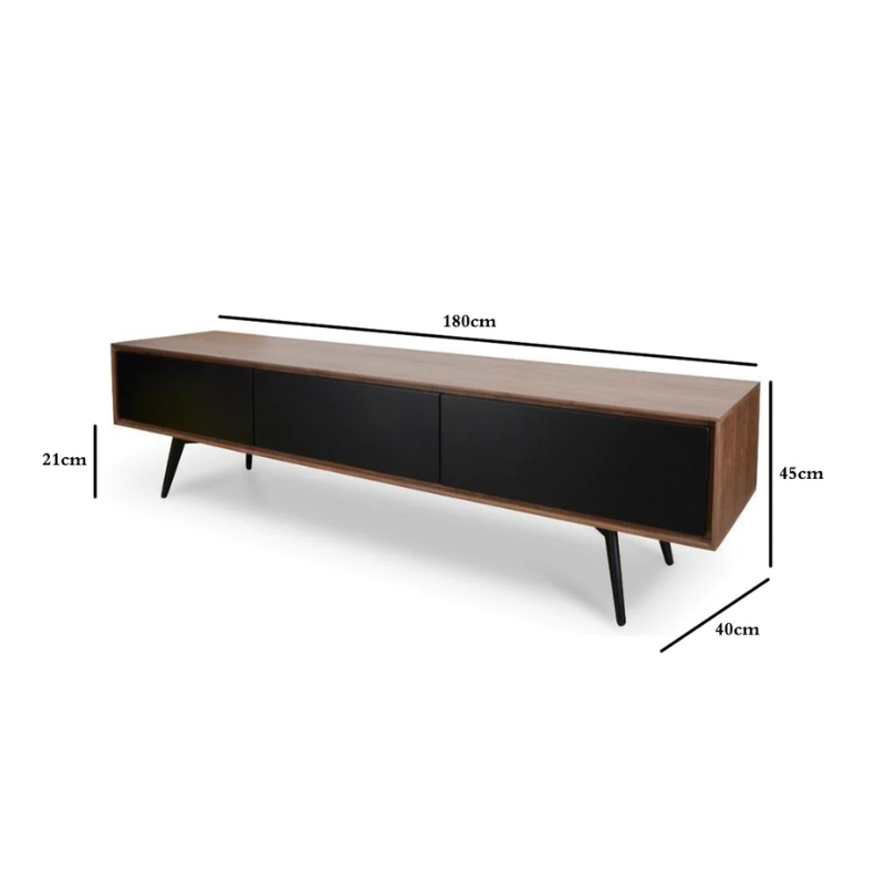 Liam Wooden TV Stand With Black Matte Drawers - Walnut