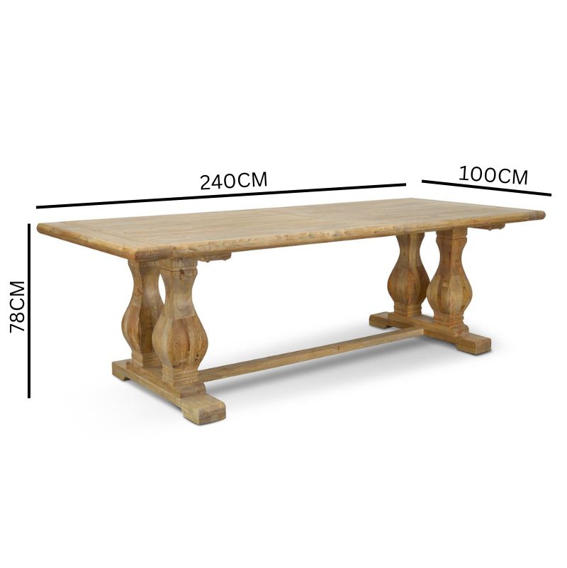 Lima Oak Wood Dining Table 2.4m - Rustic Natural