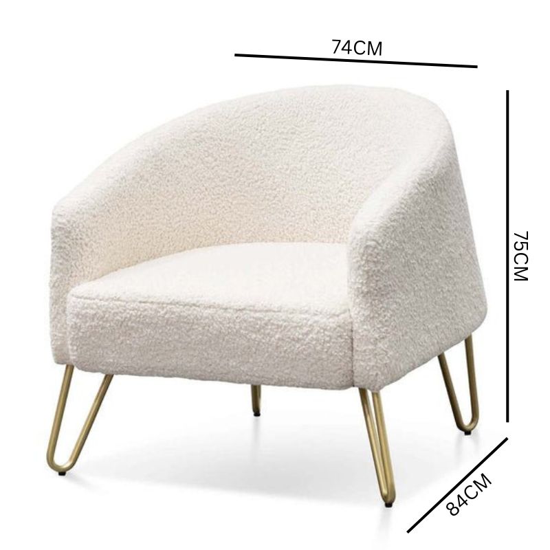Lucas Armchair - Ivory White Synthetic Wool with Golden Legs