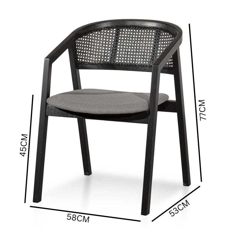 Lucas Black Wood Dining Chair - Grey Seat