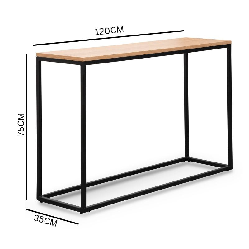 Luna 1.2m Natural Wood Console Table - Black