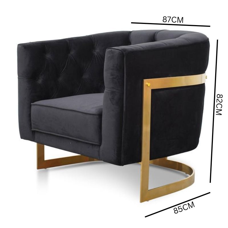 Lydia Black Velvet Armchair - Brushed Gold Base