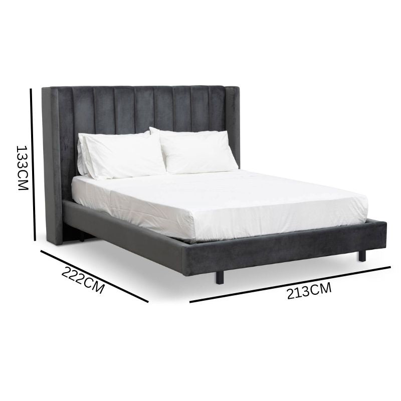 Mark King Bed Frame - Charcoal Velvet